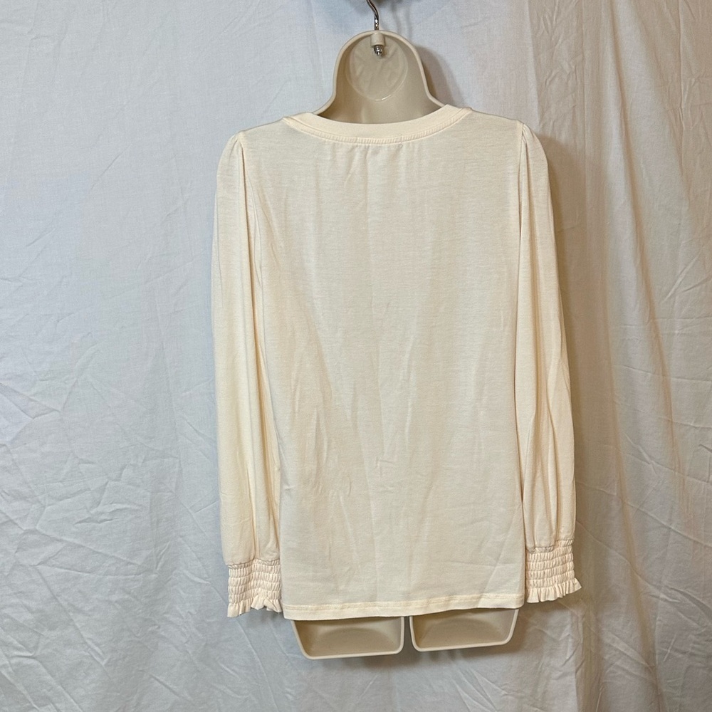 Automet Cream Pleated Long Sleeve Blouse Smocked Cuffs Elegant Fall Style Women - Picture 6 of 8